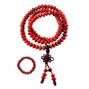   Red Bodhi Seed Prayer Beads Necklace and Bracelet Set, Tibetan Malas