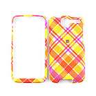 For HTC Desire 6275 Yellow With Pink Plaid Phone Cover Faceplate Hard 