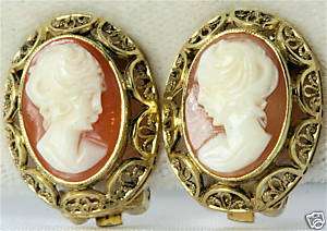 VINTAGE 800 STERLING SILVER CAMEO CLIP EARRINGS ITALY  