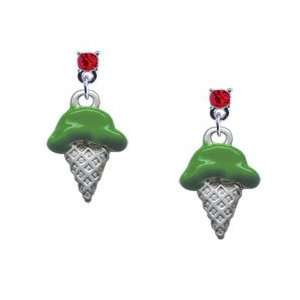  2 D Pistachio Ice Cream Cone Red Swarovski Post Charm 