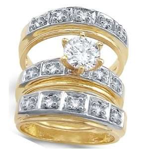 CZ Engagement Ring & Wedding Bands 14k Yellow Gold Bridal (1.75 Carat 