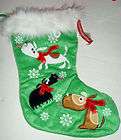   Soft Green Dog Chirstmas Stocking * Snowflakes * Furry * Brand NEW