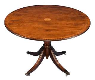   Antique Style Round Inlaid Mahogany Pedestal Dining Table  