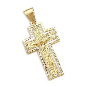    Solid 14k Yellow Gold Heavy Cross Crucifix Pendant New Jewelry
