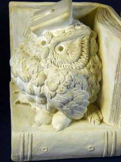 Pair Heavy Undecorated White Plaster Owl Bookends  