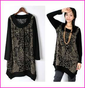 KOREA Fashion Winter Leopard pattern Dress Beige M,L  