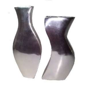  Heavy Cast Vases , Polished Aluminum Finish , Set of 2 
