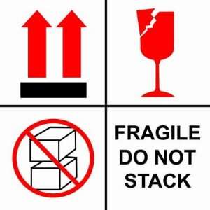   This Side Up Arrow Fragile Glass Labels / Stickers