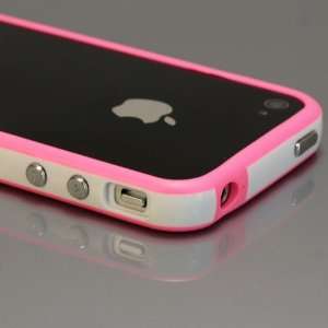  Pink / White Bumper Case for Apple iPhone 4 [Total 60 Colors] +Free 