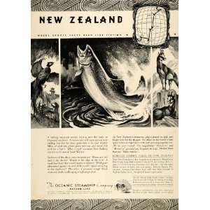  1934 Ad Oceanic Steamship Co. New Zealand Hunting Fish 