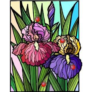  Purple & Gold Iris Flower with a Dragonfly   Vinyl Stained 