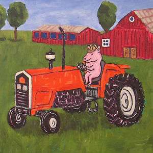 PIG ON A TRACTOR picture animal art tile coaster gift  