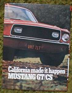 1968 Ford Mustang California Special Brochure 68 GT/CS  