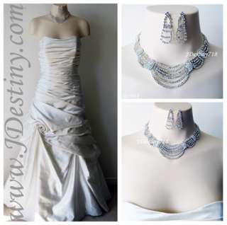 Wedding Bridal Crystal Necklace Earrings Set Prom A5064  