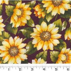  45 Wide *SUNFLOWER BOUQUETS   AUBERGINE Fabric By The 