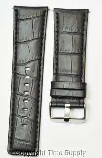 28 mm BLACK LEATHER WATCH BAND CROCO WITH SPRING BAR  