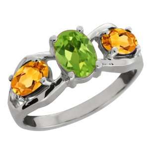   Ct Oval Green Peridot and Yellow Citrine Sterling Silver Ring Jewelry