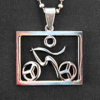   Pendant Swim Bike Run stainless steel charm with chain  