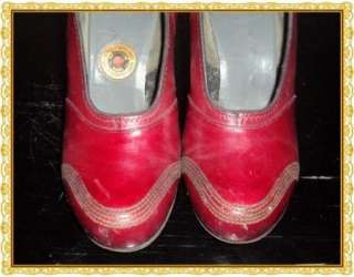 Vintage 30s Red Cross Deco Shoes Hi Heels Baby Doll RED  