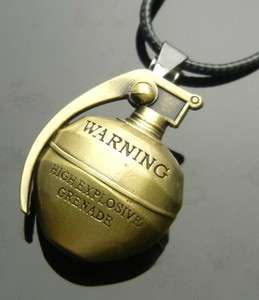 TF746  30mm Brass Color HAND GRENADE Stainless Steel Pendant Necklace 