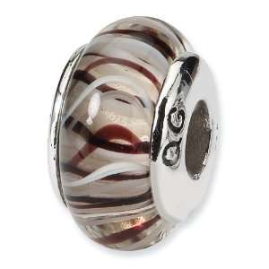    Sterling Silver Brown & White Hand blown Glass Bead Jewelry