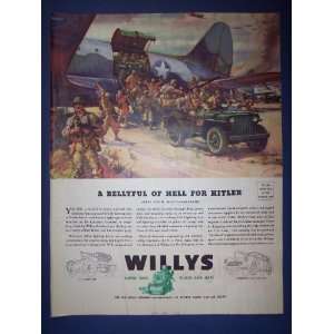 Willys Jeep 1943 ad.A Bellyful of Hell for Hitler. 40s Vintage 