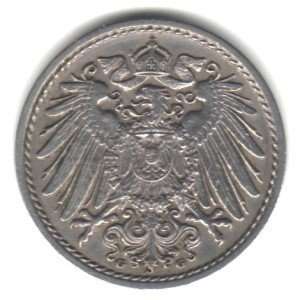  1908 G German Empire 5 Pfennig Coin KM#11 