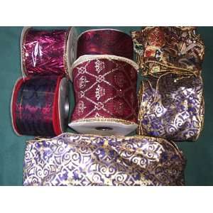  75yds Assorted Floral Wired Metallic Ribbon in Reds 