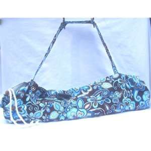Yoga Mat Bag Roomy Drawstring Shoulder Bag Brown and Blue Chintz 