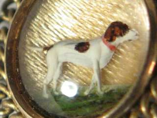 ANTIQUE ENGLISH 15K GOLD ESSEX CRYSTAL PIN HOUND SETTER  