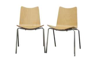 Modern Veneered Plywood & Steel Dining Room Chairs Set  