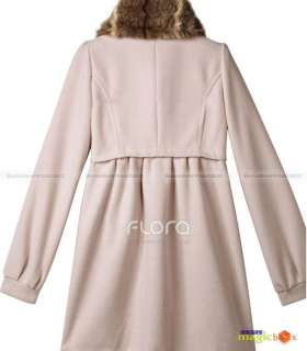 Women Gossip Girl Bowknot Fur Collar Overcoat Outwear Coat Beige New 