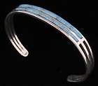 Navajo Indian Bracelet Blue Lab Made Opal Inlay Cuff Sterling Ruth 