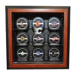  9 Puck Cabinet Style Display Case, Brown   Sports 