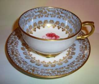 Light Blue with Pink Rose Center Windsor Tea Cup and Saucer Set  