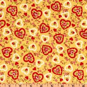  44 Wide Strawberry Picnic Hearts N Roses Yellow Fabric 