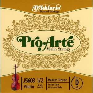  DAddario Pro Arte Violin Single D String, 1/2 Scale 