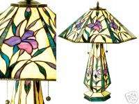 Pink Purple IRIS Tiffany Style Stained Glass Table Lamp  