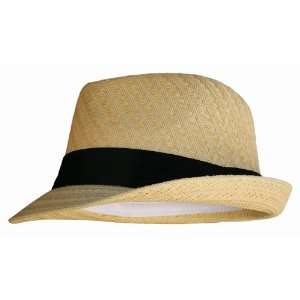  Fedora Hat   Natural Color Straw with Black Band 