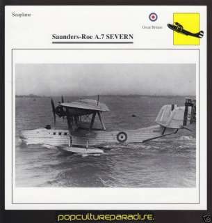 SAUNDERS ROE A.7 A7 SEVERN Airplane ATLAS PICTURE CARD  