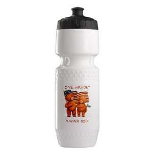   Water Bottle White Blk One Nation Under God Teddy Bears with US Flag