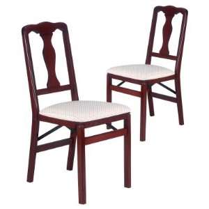   Wood Folding Chairs with Upholstered Seat   Set of 2