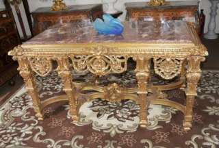 French Rococo Gilt Console Hall Table Marble Top  