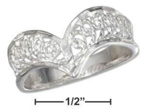 Sterling Silver Diamond Cut Filigree V Ring Size 7  