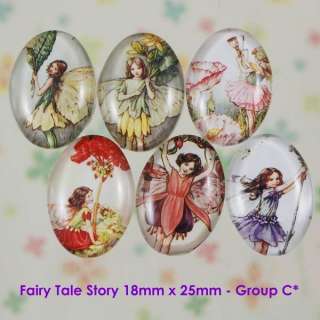 6pcs Glass Fairy Tale Story Mix Oval Cameo Cabochon 18x25mm   3 