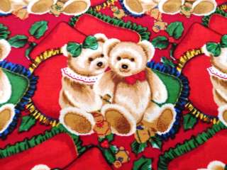 New Teddy Bears Fabric BTY Christmas Holiday Holly  