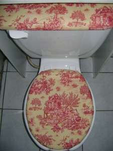 Toile French Country RED & Cream Toilet Seat Cover Set  