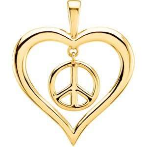  Jewelry Gift 14K Yellow Gold Heart Peace Sign. 36.75X30.50 Mm Heart 