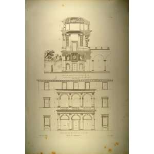 1860 Engraving Palazzo di Firenze Elevation Facade Rome   Original 