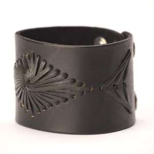  Black tribal diamond leather wristband cuff bracelet by 